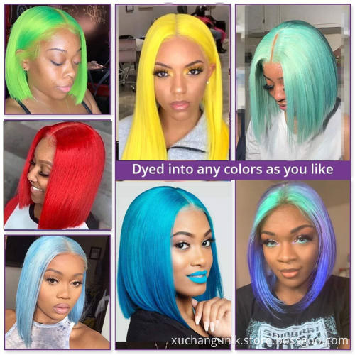 High Quality Human Virgin Hair Colorful Bob 13x4 HD Transparent Lace Front Wig Brazilian 613 Blonde Short Human Hair Bob Wig